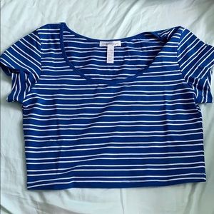 Blue and White stripped shirt Size L (crop top)